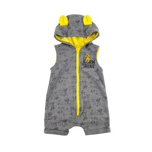 Disney Baby Gray Zip Up Sleeveless Hooded Romper, Simba "Born To Rule", 3-6 M